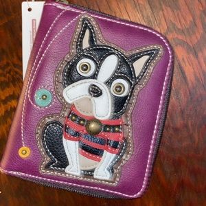Chala zip around wallet wristlet with French Bulldog/Boston on it
